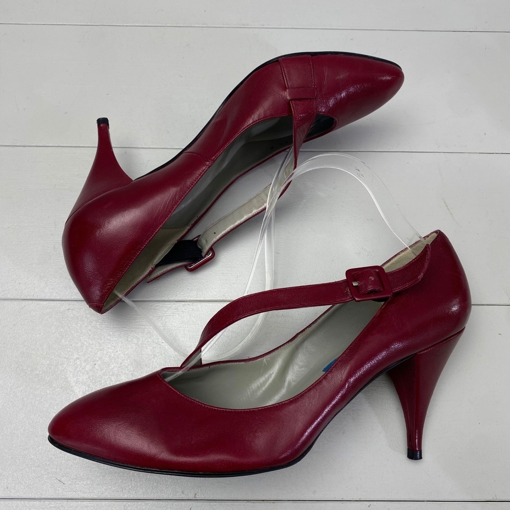 Vtg Proxy Michael G Abrams Heels Women 9.5 B Red Leather Cross Strap Pointed Toe